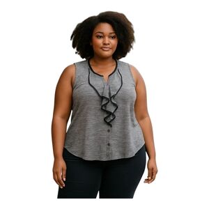 Gray and White Ruffled Buttoned Blouse